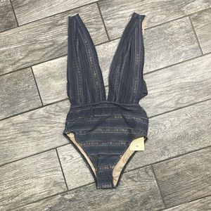 Nightcap swimwear swimsuit xs grey lace bardot NWT